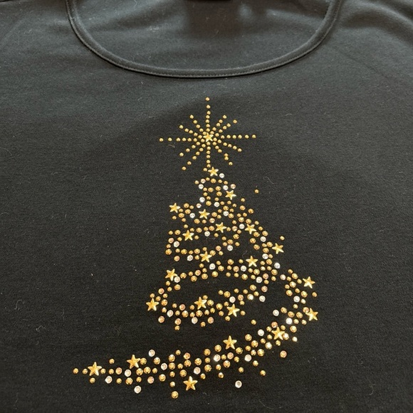 Quacker Factory Black Short Sleeve T-shirt Gold Beaded Christmas Tree Sz3XL - Picture 2 of 6
